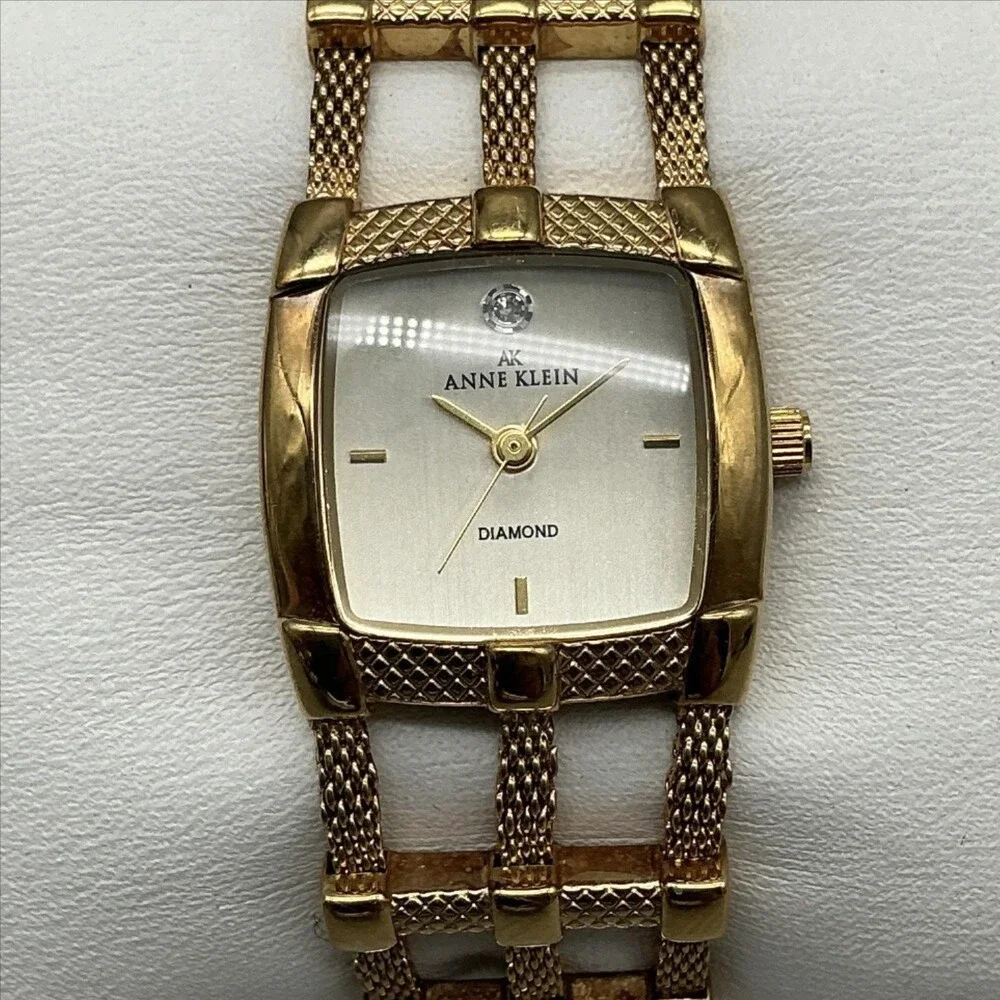 Anne Klein Diamond Womens Watch 21mm Champagne Dial Gold Tone New Battery 6.75